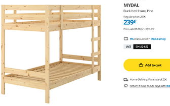 For sale: Ikea Pine Bunk bed